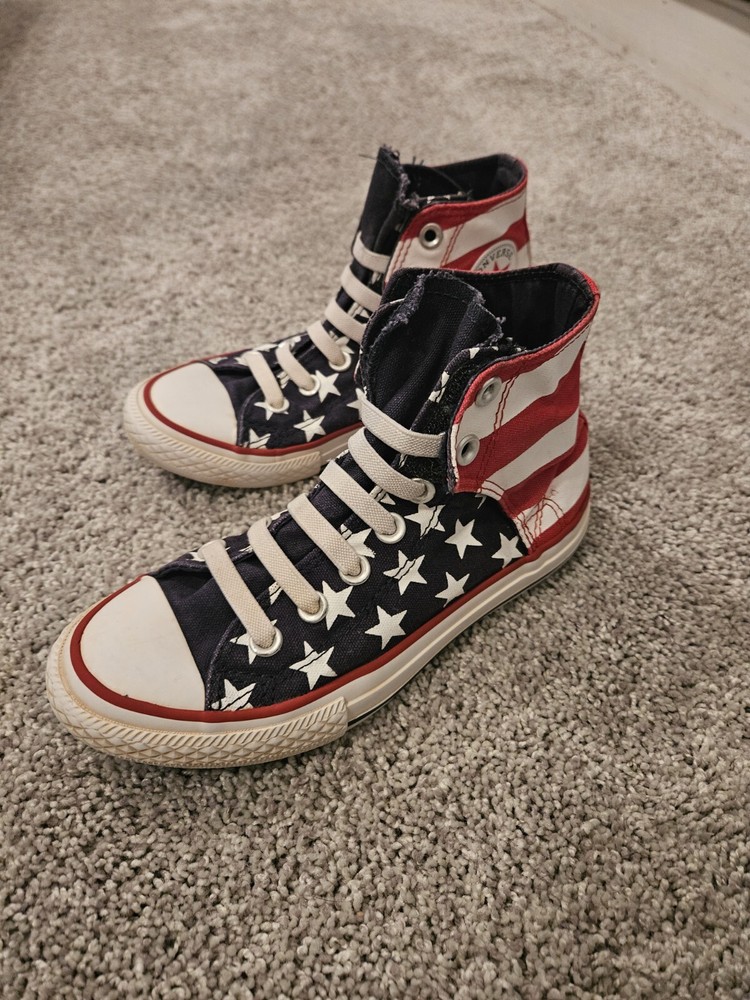 Converse All Stars American Flag USA Junior’s Size 2 High Top Shoes Sneakers