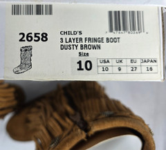 Minnetonka Child’s 3-Layer Fringe Boots – Dusty Brown, Size 10