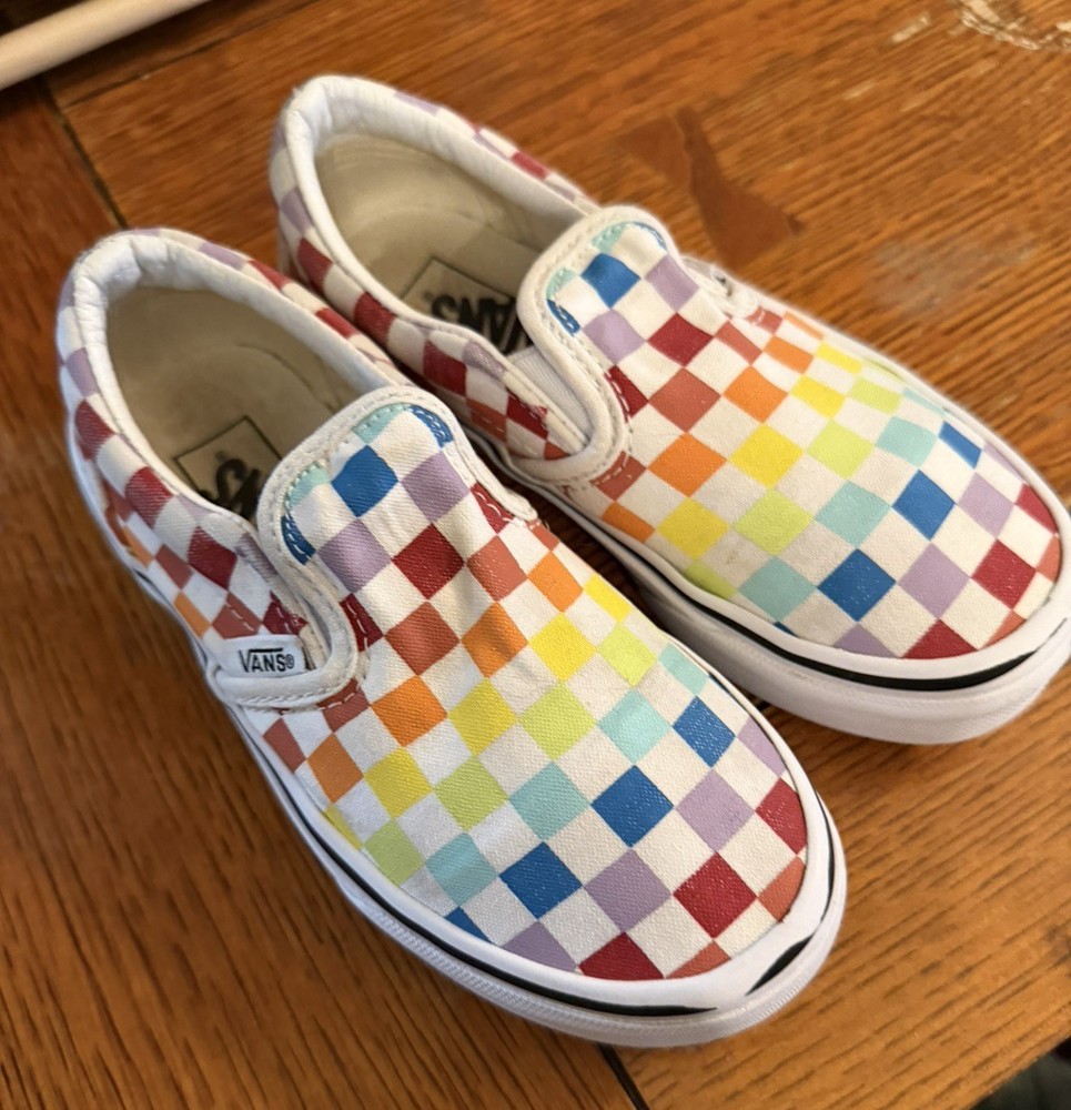 Vans Checkerboard Rainbow Classic Slip On 12.5 Youth