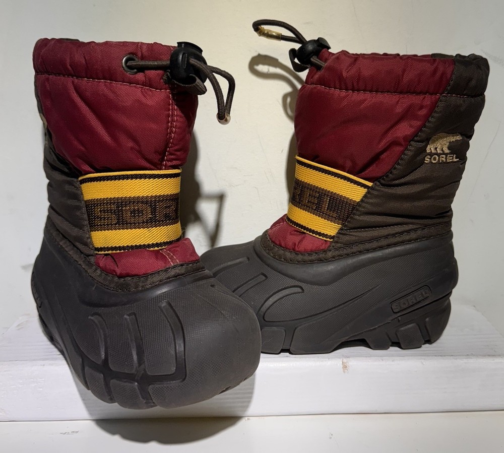 SOREL Cub Brown Maroon Insulated Waterproof Winter Snow Boots Toddler Size 7