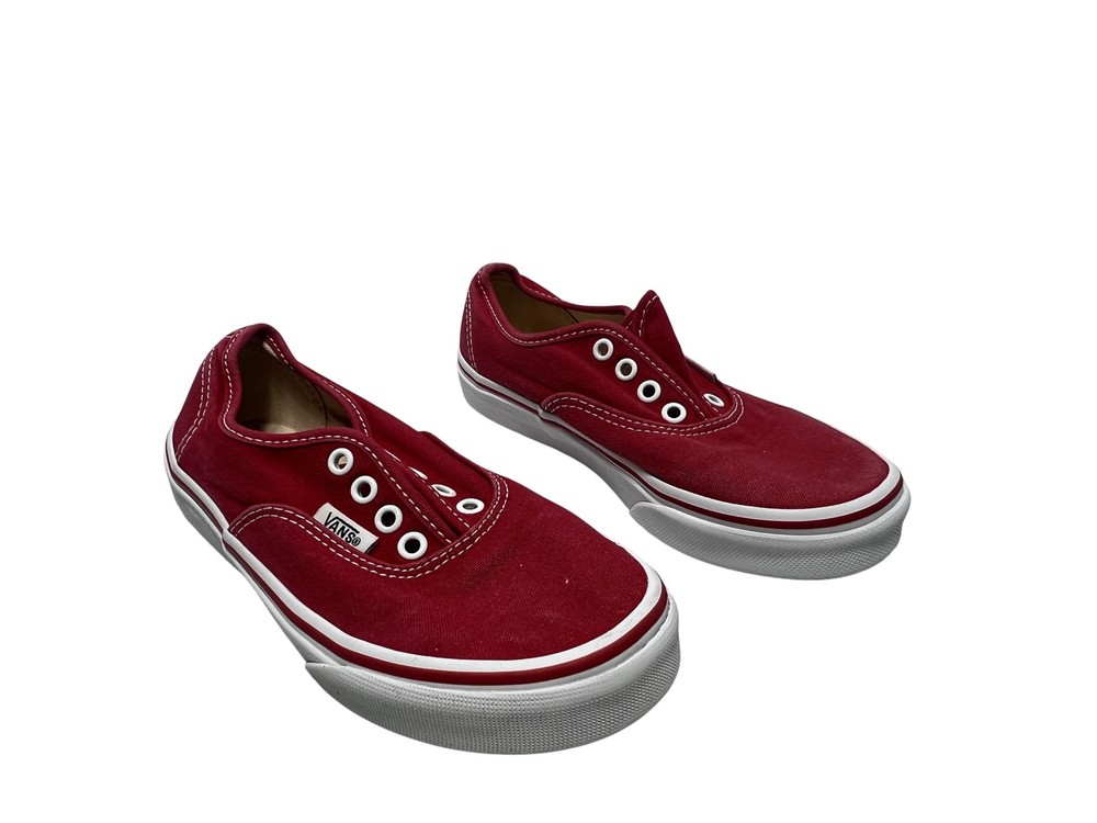 Vans Canvas Shoes Kids Size 2 Red Low Top Casual Skate Sneakers Non Slip