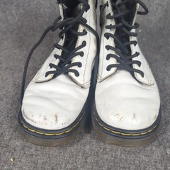 Dr Doc Martens Youth Size 10 Combat Boots White Leather Lace Up Side Zip 1460J