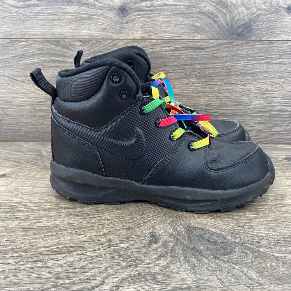 Nike Manoa Leather Lace Up Ankle Boots Youth Kid’s Size 2Y Black BQ5373-001