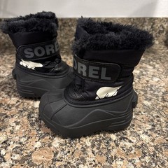 SOREL Snow Commander Winter Boots Black Little Kids Size USA 6 Faux Fur