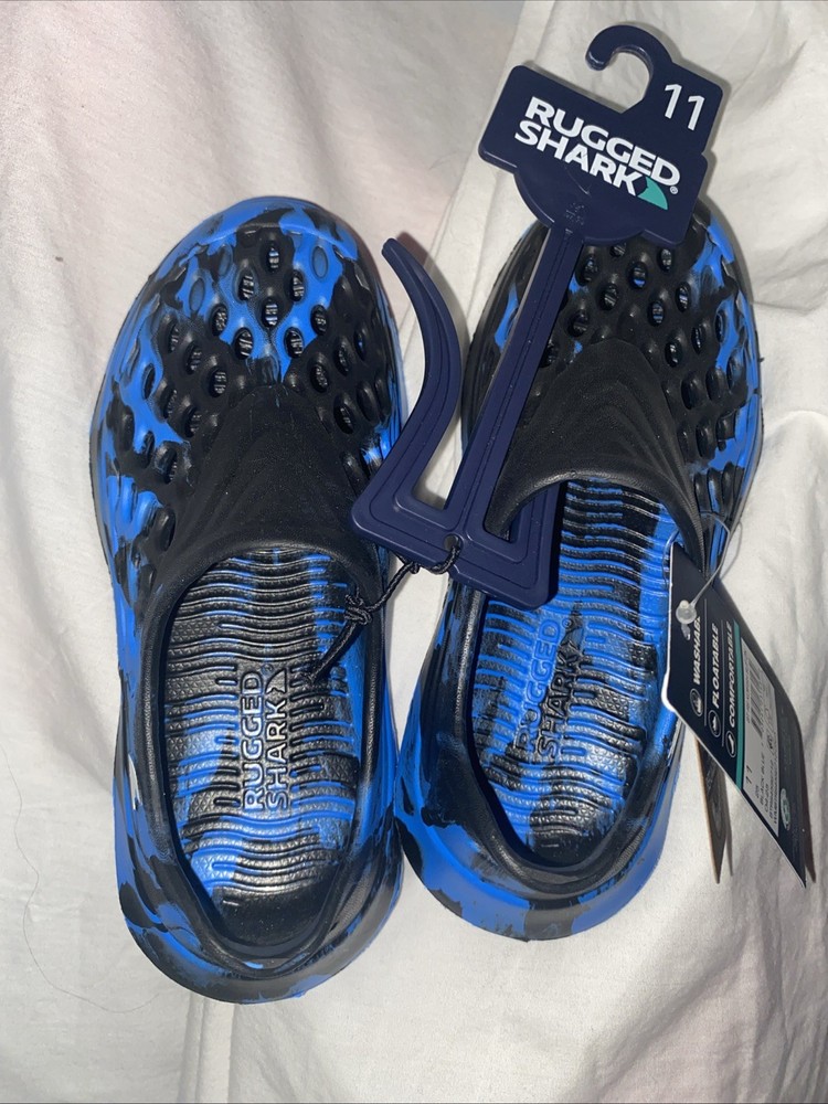 Rugged Shark Kids Size 11 Black/blue Multicolor Clog Water Shoe