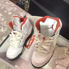 Nike Air Jordan 5 Retro (GS) White Red Black Unisex Kids Sneakers 6.5Y