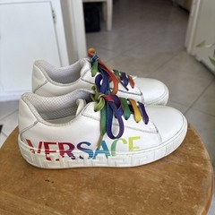 Versace White Greca Rainbow Leather Low-Top Bohemian Kids Size 31-US Size 13