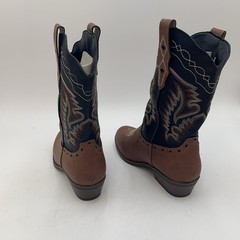 Rollda Western Boots Kids Size 5 Brown Navy Embroidered Pull On Mid Calf NZX12