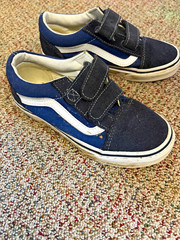 VANS Old Skool V Kids Blue/White Hook & Loop Canvas Low Top Sneakers US 1