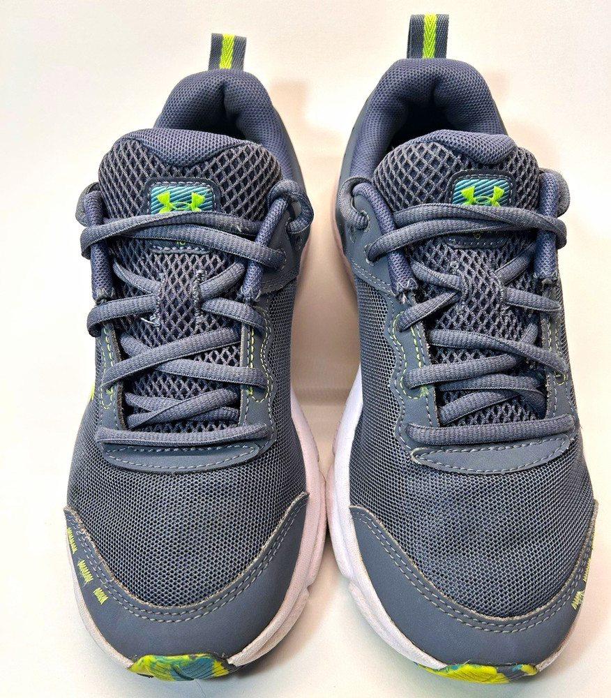 Under Armour Assert 10 Kids Athletic Sneaker Lace Up Mesh Gray/Green 5.5Y