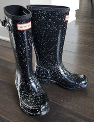 Hunter Big Kid Original Giant Glitter Black Rain Boot UK1/EU33/US B2/G3