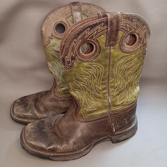 Durango Youth Size 4 M Green Brown Leather Cowboy Western Boots 9″