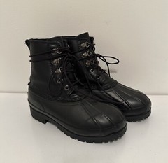 EDDIE BAUER Duck Boot Youth 5/Women’s 6 Black Leather Lace Up Rubber Bottom EUC!