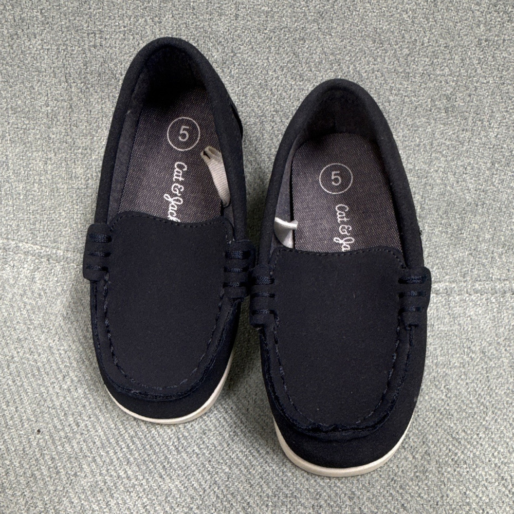 Cat & Jack Unisex Kids Black/White Slip-On Loafer Shoes, Fabric, Size 5