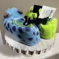 NWT Disney Pixar Monster Inc. Pull On Slippers Rubber Sole Kids 9-10 Blue/Green