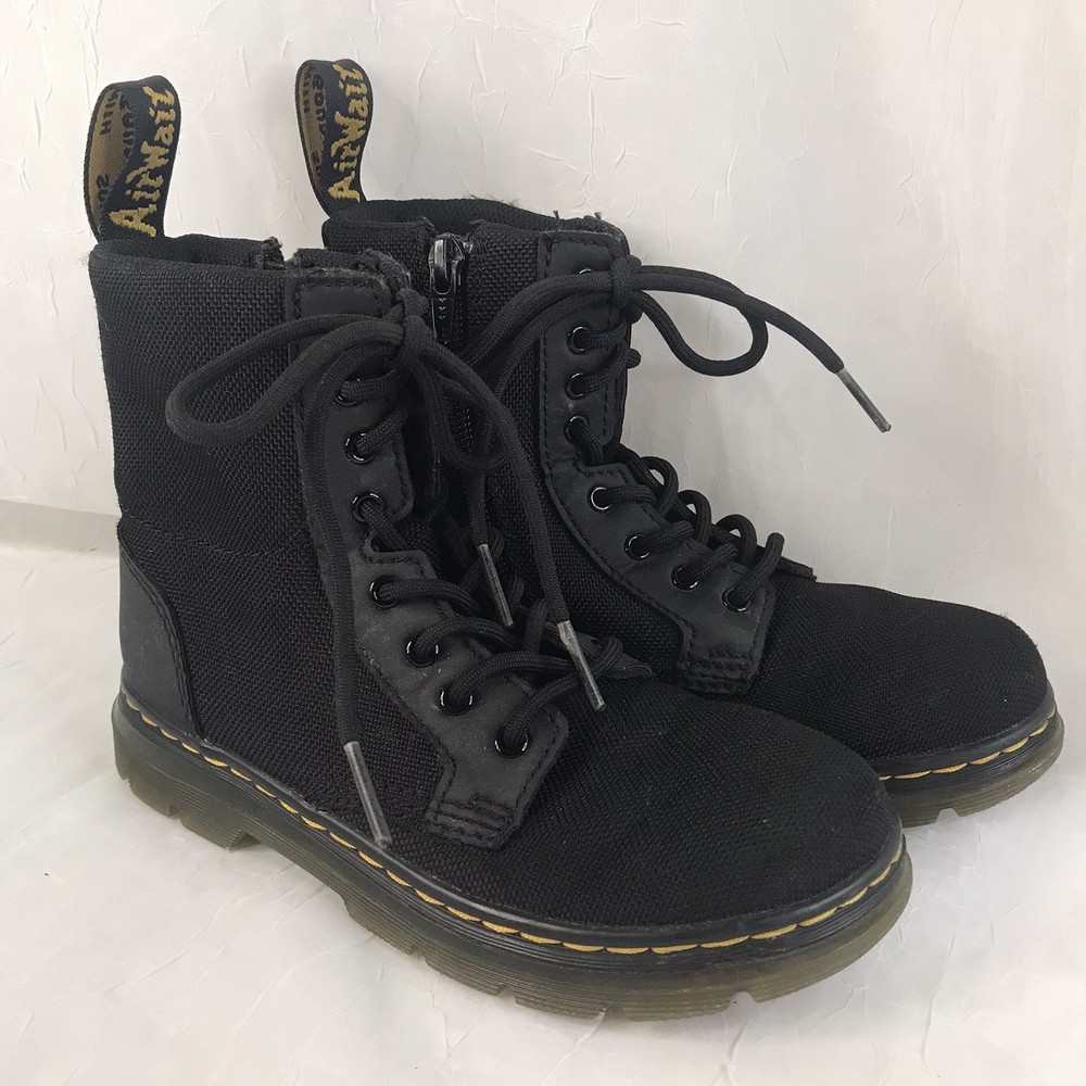 Dr. Martens Air Wair COMBS J Lace Up Side Zip Boots Black Canvas Size YOUTH 2.5