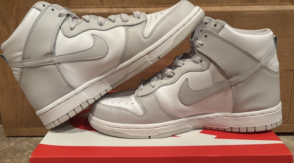 Nike Dunk High GS White Vast Grey Leather Unisex Kids Sneakers 7Y DB2179-101 NEW