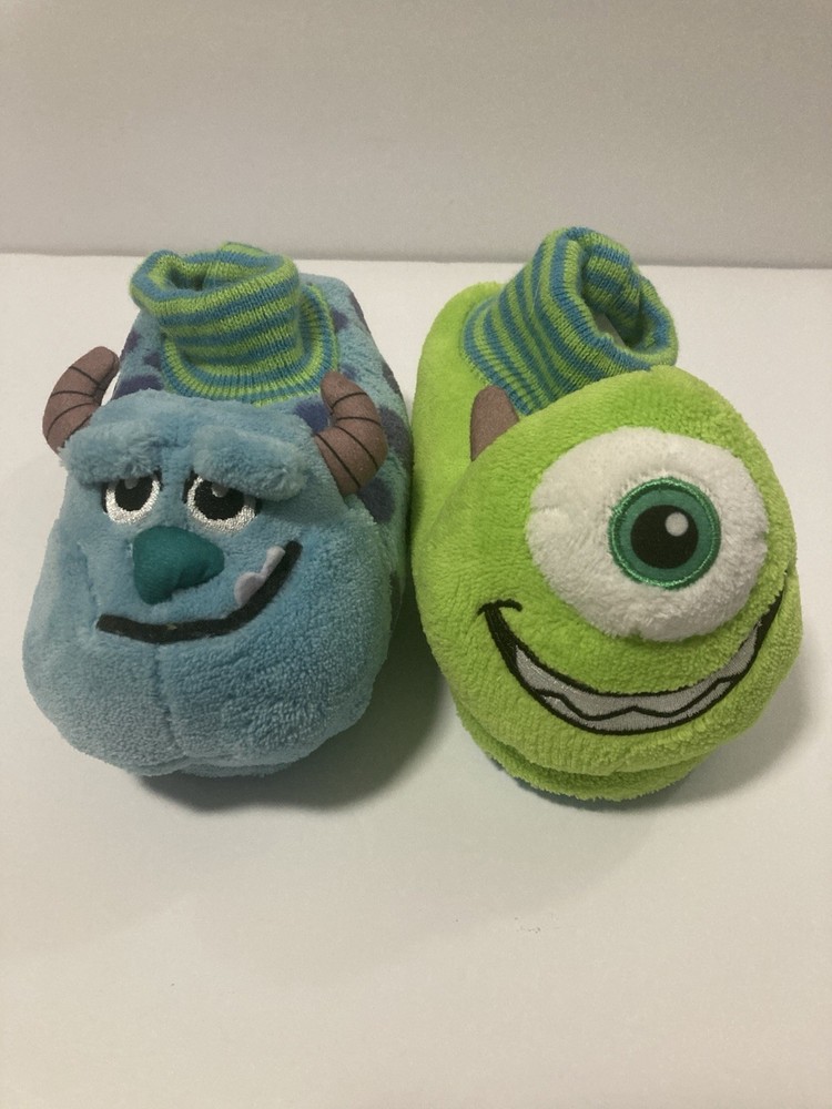 Disney Pixar Monster Inc. Pull On Slippers Kids Size 9-10 Blue/Green