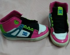 DC High Top shoes pink blue black green size 3 basketball
