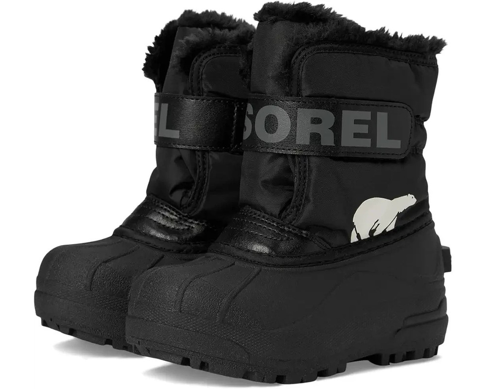 Sorel Snow Commander Boot Round Toe Mid Calf Black/Charcoal Toddlers Kids Size 6