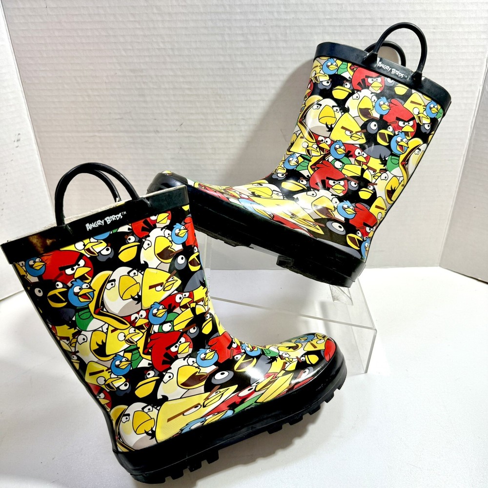 ANGRY BIRDS Unisex Kids Rubber Rain Boots sz 13 – 1 Colorful All Over Print