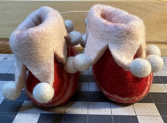 Red Pink & White striped Handmade Felted Wool Toddler’s Elf slippers 5” Sole