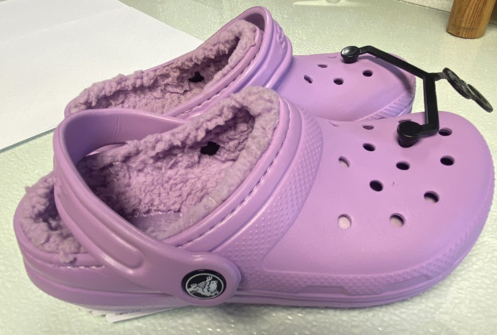 Crocs Classic Lined Clog K Purple Kids Fleece Shoes 203506 Pr USJ1