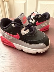 Nike Air Max 90 Kids Athletic Sneakers Black Red Gray White Lace Up Size 6C