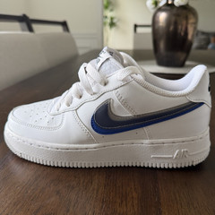 Nike Air Force 1 Low Top Kids Leather Sneakers White/Blue/Gray 4Y FD0888-100