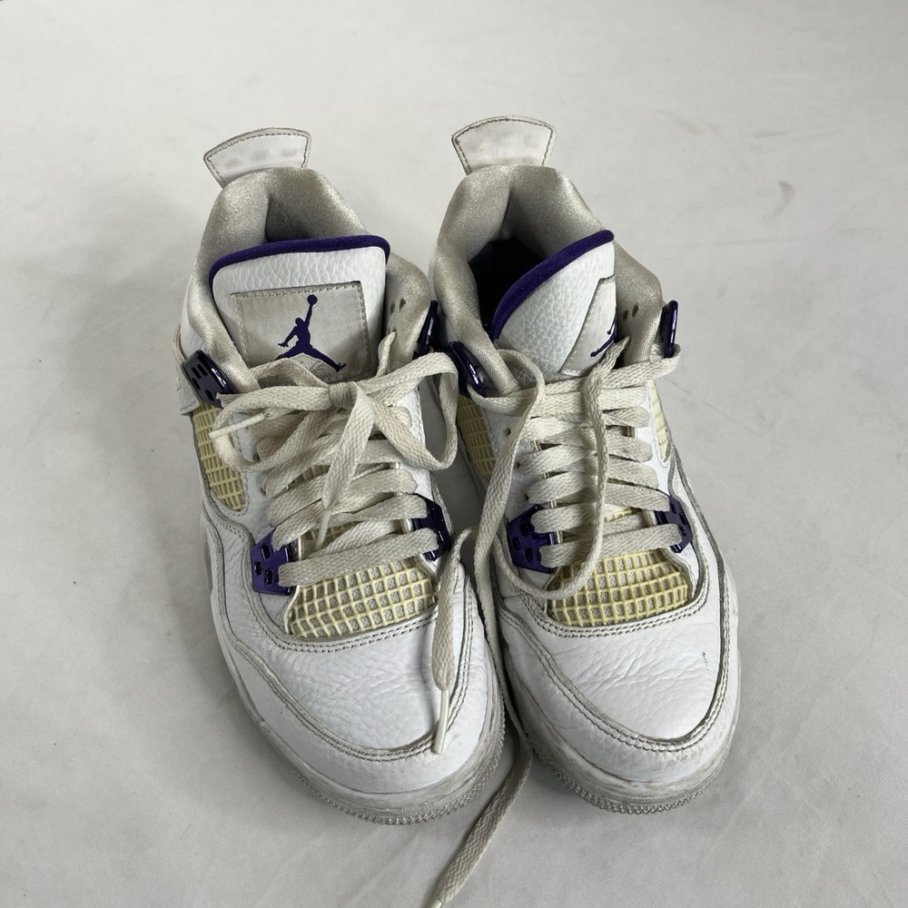 Jordan 4 Retro Metallic Purple White Shoes Youth S 5.5Y Leather 408452-115 2020