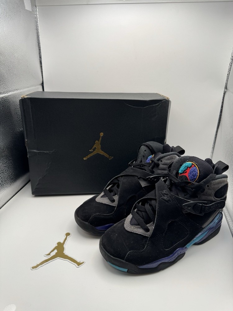 Air Jordan 8 Retro (GS) 5Y Black Gray Blue High Top Sneakers 305368-006