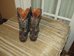 TEXAS COUNTRY Brown Snip Toe Wings & Cross Western Boots Brown Youth sz 1 Mex 21