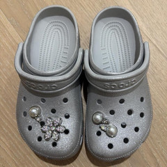Crocs Classic Clog Silver Glitter Slip-On Clogs Unisex Kids US 6