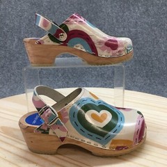 Cape Clogs Youth 3 White Pink Heart Slingback Round Toe Slip On Casual Comfort