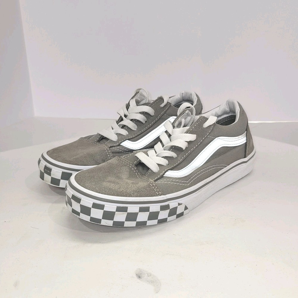 Vans Off The Wall Sneakers Juniors Sz 5 Gray with White Mid Sole & Silver Stripe