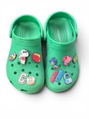 Crocs Kids Green Classic Clogs w/ Jibbitz Charms Video Gaming Boys Shoes size 4