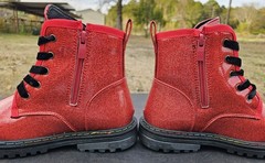 New Red Glitter Ankle Boots Velvet Lace Up W/ Side Zipper For Kids Size 10