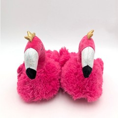 Cute Fluffy Flamingo Plush Animal Slippers Kids‘ Pink Size US9-10