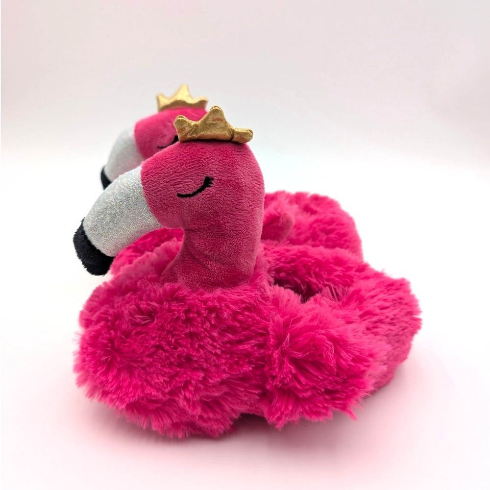 Cute Fluffy Flamingo Plush Animal Slippers Kids‘ Pink Size US9-10