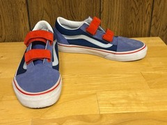 Vans Old Skool kids size 4 Suede Blue & Red sneakers skateboard V 2 straps shoes