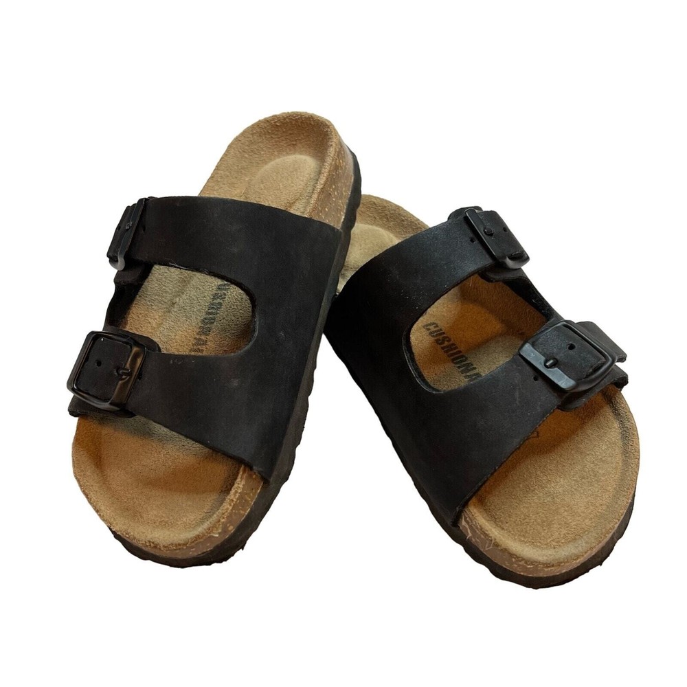 Kids Sandal Leather Double Strap Buckle Slide Cushion Aire Brown Size 11