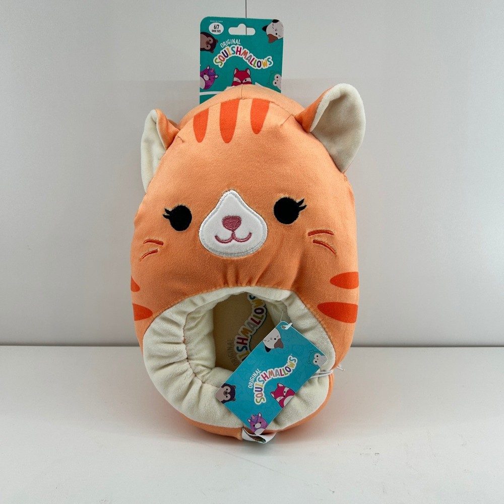 Squishmallows Gigi Orange Tabby Cat Plush Slippers Kids Size 6-7 New With Tags