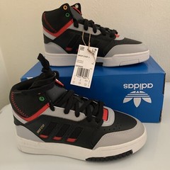 ADIDAS ORIGINALS DROP STEP J UNISEX JUNIOR KIDS BLACK GREY RED SHOES size 3.5