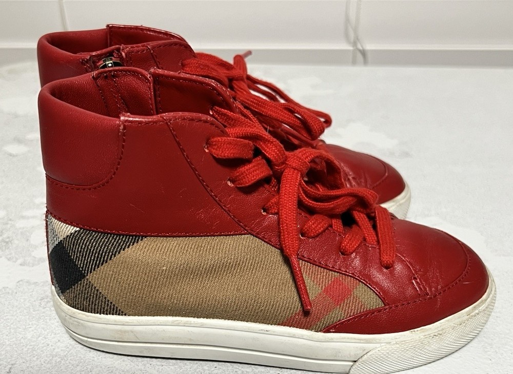 Burberry Kids House Check and Red Leather High Top Shoes Size EU27/US 10