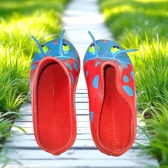 Sunny Patch Red w Blue Polka Dots 3D Bug Insect Face Rubber Clogs Toddler 8-9