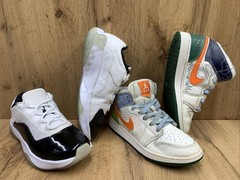 Lot of 2 Youth Jordans 6Y 6.5Y AJ1 Mid SE Sail + Jordan 11 CMFT Low Black