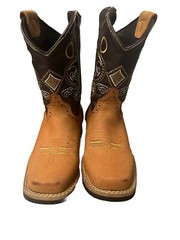 White Diamonds Boots Kid Sz 12 Brown Leather Rodeo Western Cowboy