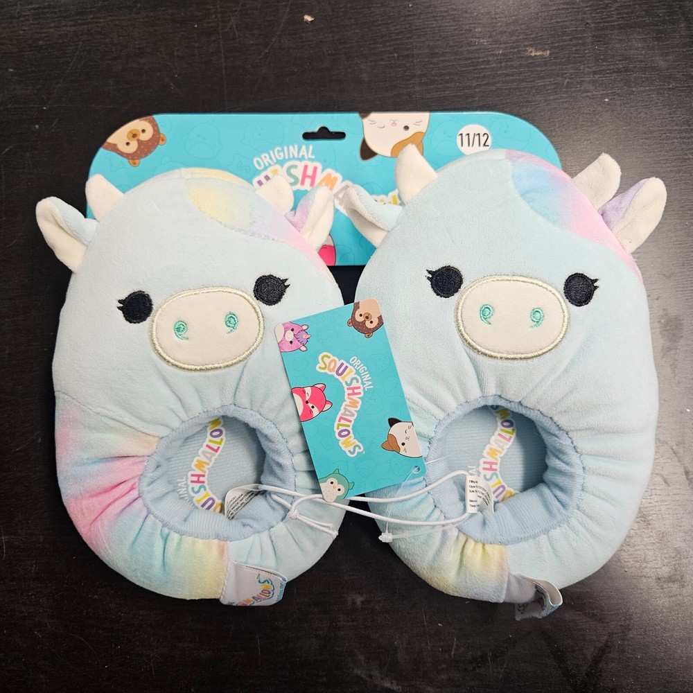 SQUISHMALLOWS Pink Blue PASTEL COW Boys Girls Kids SLIPPERS size 11/12 – NEW!