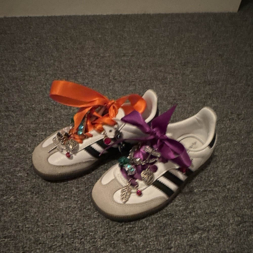 adidas Samba Customized White & Black Ribbon Closure Sneaker Teens