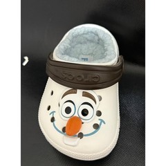 Crocs Frozen Olaf Clogs Size 4 Toddler White Brown Plush Lined Disney